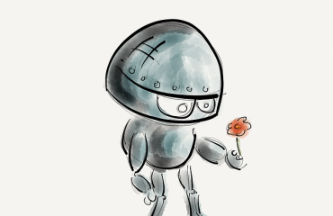 Robot looking at a flower