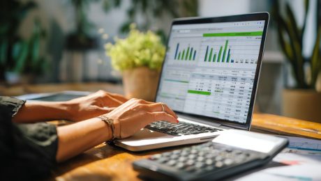 Accountant working on accounting software on laptop